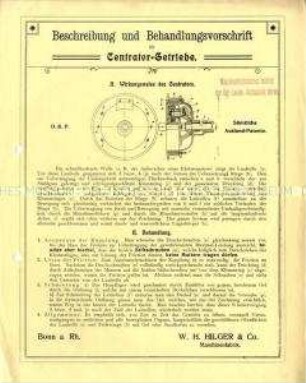 Beschreibung und Behandlungsvorschrift für Zentrator-Getriebe