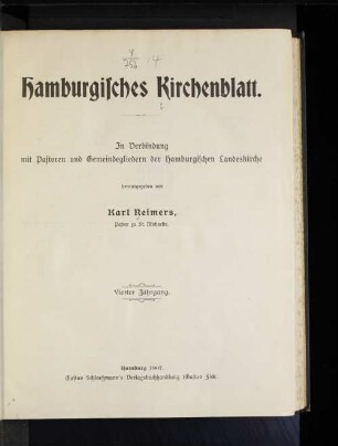 4.1907: Hamburgisches Kirchenblatt
