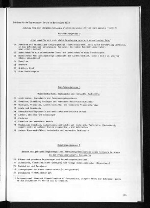Schlüssel für die Signierung der Berufe im Berichtsjahr 1978