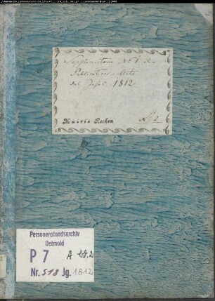 Zivilstandsregister der Munizipalität Groß Reken (A 1812). (Gemeinde: Groß Reken, Kreis Borken)
