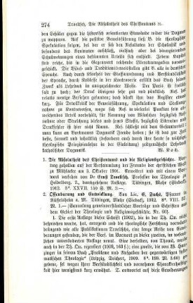 274-275 [Rezension] Troeltsch, Ernst, Die Absolutheit des Christentums und die Religionsgeschichte