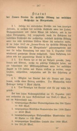 Statut des Frauen-Vereins für christliche Bildung des weiblichen Geschlechts im Morgenlande