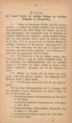 Statut des Frauen-Vereins für christliche Bildung des weiblichen Geschlechts im Morgenlande