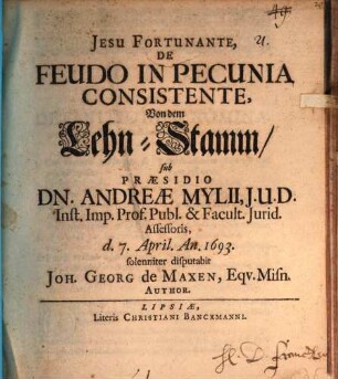 Diss. de feudo in pecunia consistente