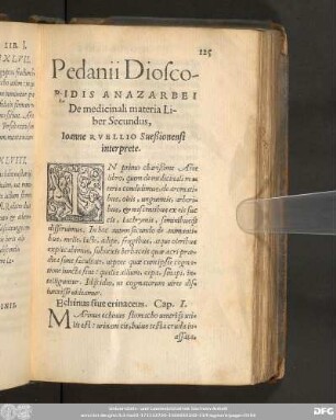 Pedanii Dioscoridis Anazarbei De medicinali materia Liber Secundus, Ioanne Ruellio Sueßionensi interprete.
