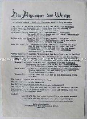 Hektografiertes Flugblatt der Nationalen Front zur Rechtfertigung der Maßnahmen vom 13. August 1961 ("Mauerbau")