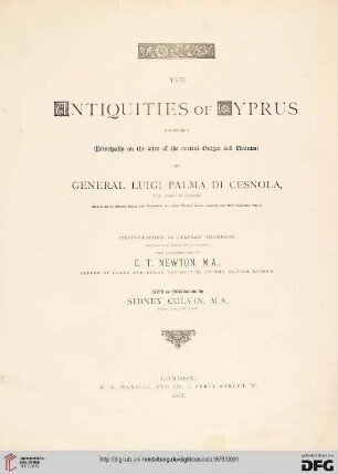 The antiquities of Cyprus discovered (principally on the sites of the ancient Golgoi and Idalium) by General Luigi Palma di Cesnola