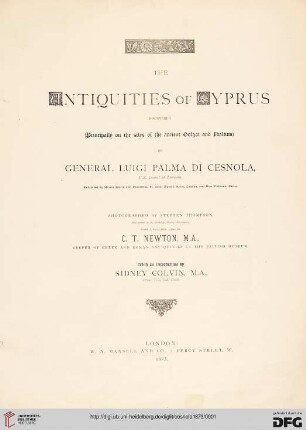 The antiquities of Cyprus discovered (principally on the sites of the ancient Golgoi and Idalium) by General Luigi Palma di Cesnola