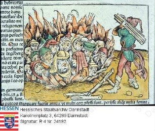 Bevölkerungsgruppen, Juden / 1493, Darstellung einer Judenverbrennung in der 1493 erschienenen 'Weltchonik' von Hartmann Schedel