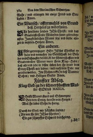 Fünffter Absatz. Klag-Lied/ zu der schmertzhafften Mutter Gottes Maria.