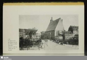 Nordwestseite der Thomaskirche mit Thomasschule und alter Superintendentur (links von der Straße)