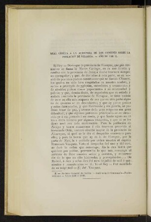 Real cédula á la audiencia de los Confines sobre la población de Veragua. - Año de 1560 (1).