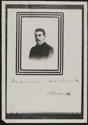 Porträt des jungen Hofmannsthals mit Zwirbelbart, signiert