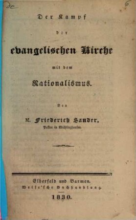 Der Kampf der evangelischen Kirche mit dem Rationalismus
