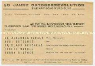Einladung zum einer Veranstaltung anlässlich des 50. Jahrestages der Oktoberrevolution