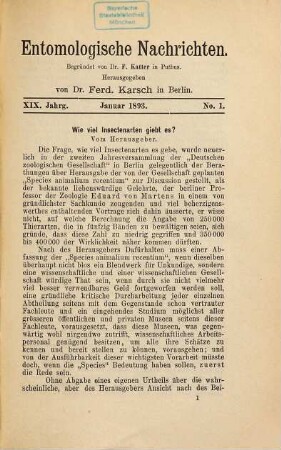 Entomologische Nachrichten. 19. 1893