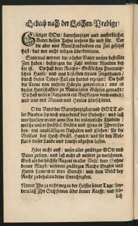 Gebeth nach der Leichen-Predigt.