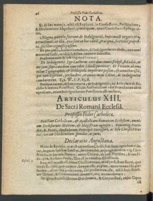 Articulus XIII. De Sacra Romana Ecclesia.