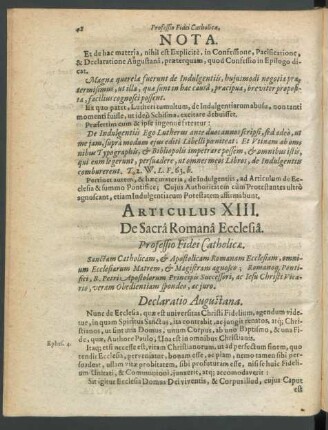 Articulus XIII. De Sacra Romana Ecclesia.