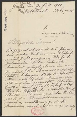 Brief an B. Schott's Söhne : 03.07.1900