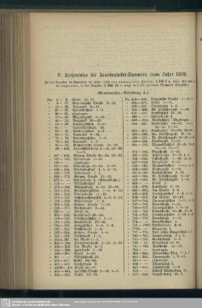 B. Reihenfolge der Brandcataster-Nummern (vom Jahre 1859)