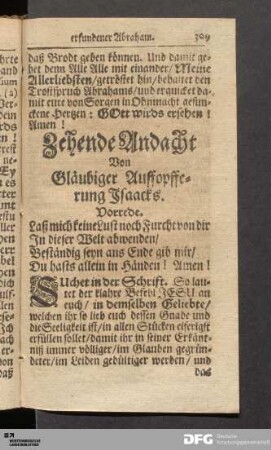 Zehende Andacht. Von Gläubiger Auffopfferung Isaacks.
