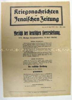 Nachrichtenblatt der "Jenaischen Zeitung" mit Meldungen von verschiedenen Kriegsschauplätzen