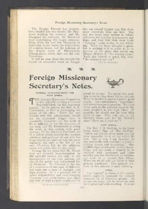 Foreign missionary secretary's notes