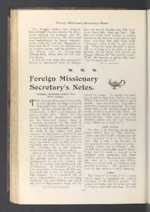 Foreign missionary secretary's notes