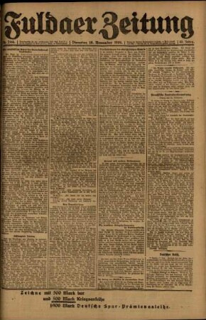 Erste Ausgabe vom Dienstag, den 18. November 1919.