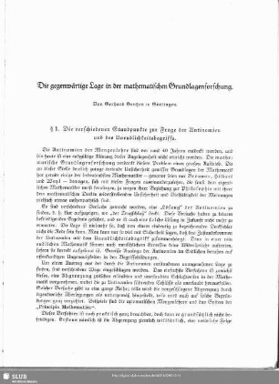 Die gegenwärtige Lage in der mathematischen Grundlagenforschung