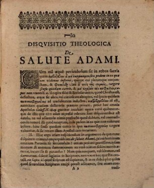 Disputatio Theologica, De Salute Adami