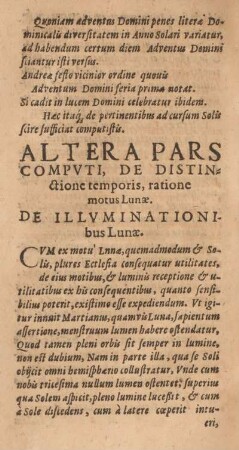 Altera pars compvti, de distinctione temporis, ratione motus lunæ.