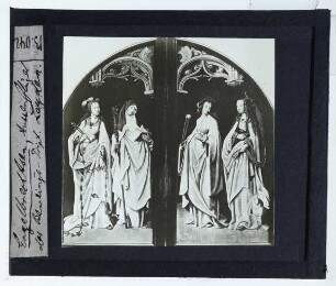 Engebrechtsen, Triptychon mit Beweinung Christi (Leiden ML S 94) : Flügelaußenseiten, Hll. Apollonia, Gertrudis van Nijvel, Agatha, Agnes