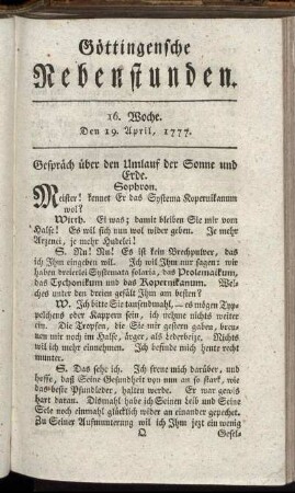 16. Woche. Den 19. April, 1777