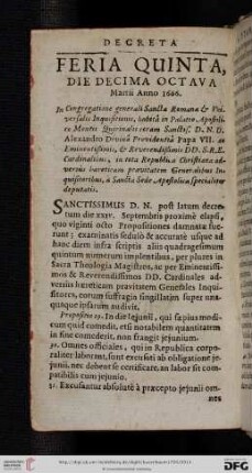 Feria quinta, die decima octava Martii Anno 1666