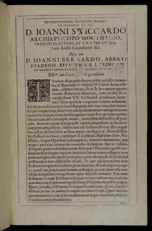 Reverendissimis Illustrissimisque Principibus Ac DD. D. Ioanni Swiccaedo [...] D. Ioannu Bernardi [...]