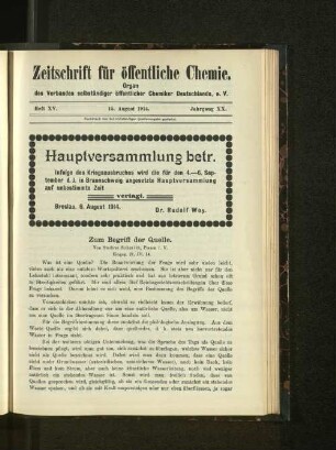 Heft XV. 15. August 1914. Jahrgang XX.
