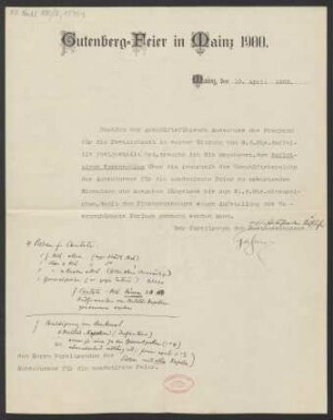 Brief an Ludwig Strecker  und B. Schott's Söhne : 10.04.1900