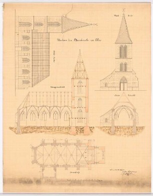 Umbau der Kirche St. Ludgerus, Rheine-Elte: Grundriss, Ansichten und Schnitte 1:100