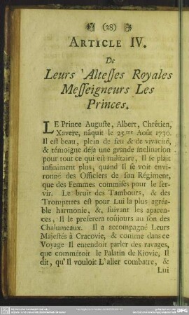 Article IV. De Leurs Altesses Royales Messeigneurs Lex Princes
