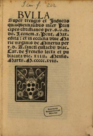 Bulla super treugis et induciis quinquennalibus inter principes christianos