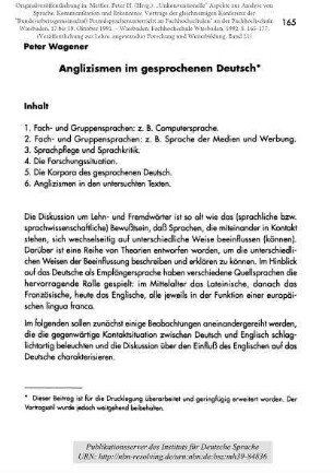 Anglizismen im gesprochenen Deutsch