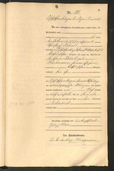 Standesamtsbuch der Stadt Aschaffenburg: Geburten 365/1900 - 184/1901