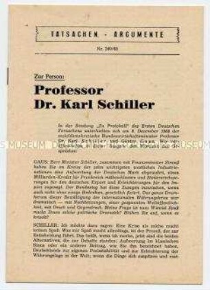 Heft aus der Schriftenreihe des Parteivorstandes der SPD "Tatsachen - Argumente" über Karl Schiller