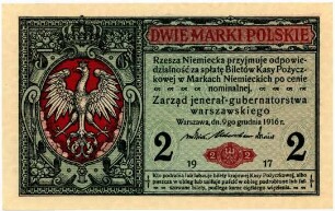 Geldschein, 2 Polnische Mark, 1917
