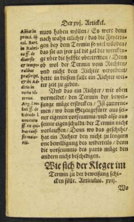 Wie sich der Kleger im Termin zu der beweisung schicken sölle. Articulus. xvii.