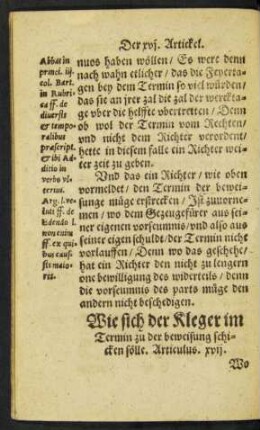 Wie sich der Kleger im Termin zu der beweisung schicken sölle. Articulus. xvii.
