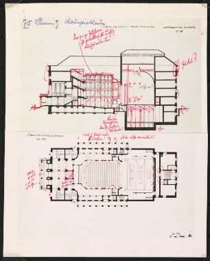 Schauspielhaus, Chemnitz: Grundriss und Längsschnitt