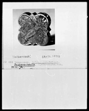 Reliquienbehälter mit Kreuzigungsszene